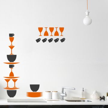 Buntes Geschirr Set Wandtattoo