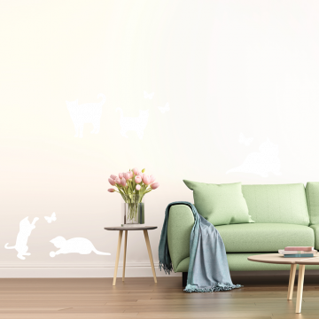 Katzen Schmetterlings Wandtattoo