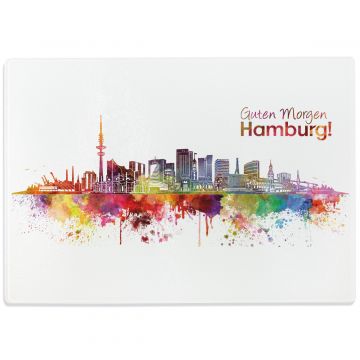Glasschneidebrett Aquarell Skyline Hamburg