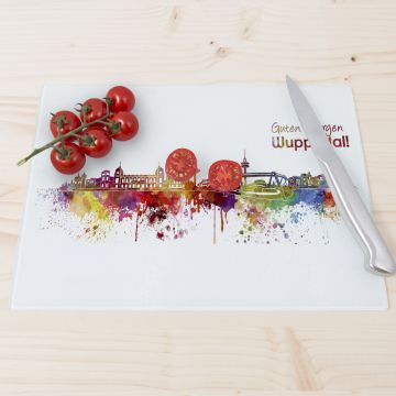 Glasschneidebrett Aquarell Skyline Wuppertal