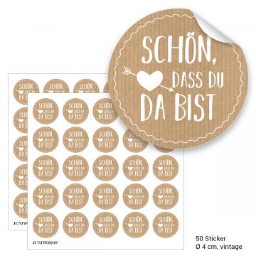 Geschenktüten mit Aufklebern "Schön, dass Du da bist" - vintage