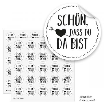 Geschenktüten mit Aufklebern "Schön, dass Du da bist" - weiss