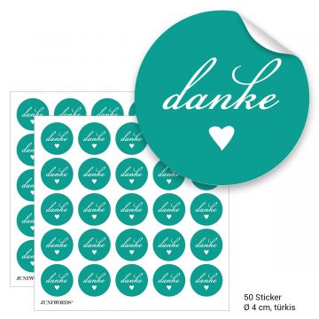 Geschenktüten mit Aufklebern "Danke" - türkis