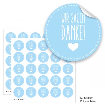 Geschenktüten mit Aufklebern "Wir sagen Danke!" - blau