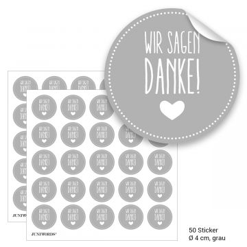 Geschenktüten mit Aufklebern "Wir sagen Danke!" - grau
