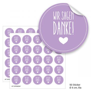 Geschenktüten mit Aufklebern "Wir sagen Danke!" - lila