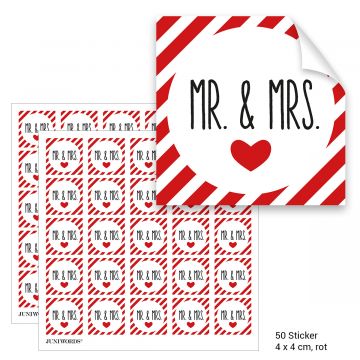 Geschenktüten mit Aufklebern "Mr. & Mrs." - rot gestreift