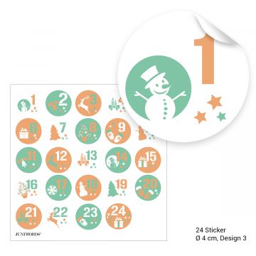 Adventskalendertüten mit Aufklebern "Zahlen und Motive mint/braun"