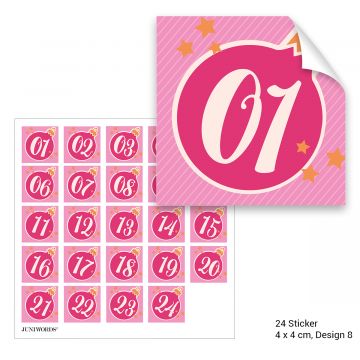 Adventskalendertüten mit Aufklebern "pinke Kugeln"