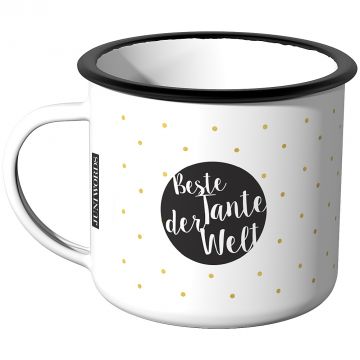 Emaille Tasse Beste Tante der Welt - goldene Punkte