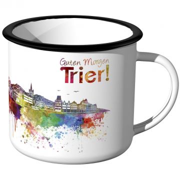 Emaille Tasse Skyline Trier bei Nacht