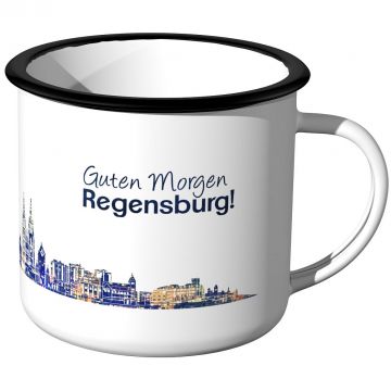 Emaille Tasse Skyline Regensburg bei Nacht