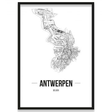 Poster Antwerpen Straßennetz mit Rahmen