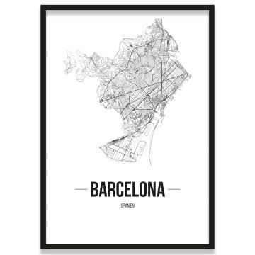 Stadtposter Barcelona Straßennetz mit Rahmen