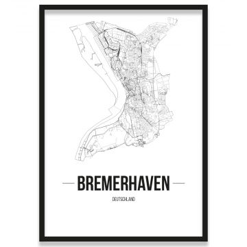 Poster Bremerhaven Straßennetz mit Rahmen