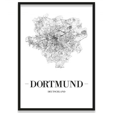 Poster Dortmund Straßennetz mit Bilderrahmen