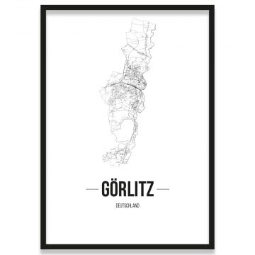 Poster Görlitz Straßennetz mit Bilderrahmen