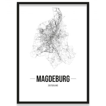 Poster Magdeburg mit Straßenplan im Bilderrahmen