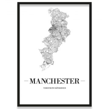 Poster Manchester gerahmt mit Straßennetz
