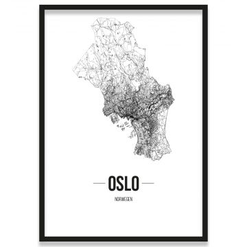 Stadtposter Oslo Straßenplan gerahmt