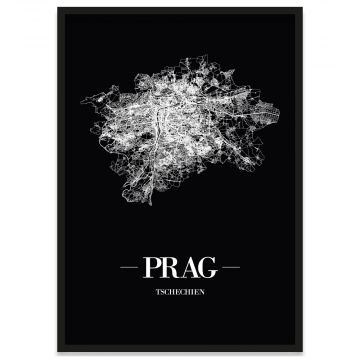 Stadtposter Prag Straßenplan gerahmt