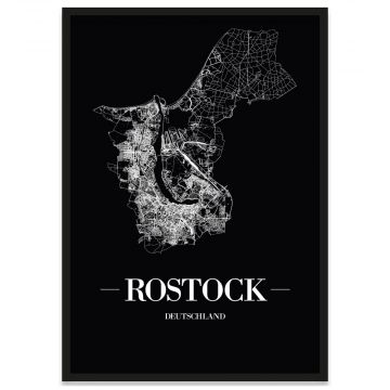 Rostock Stadtplan Poster im Bilderrahmen 