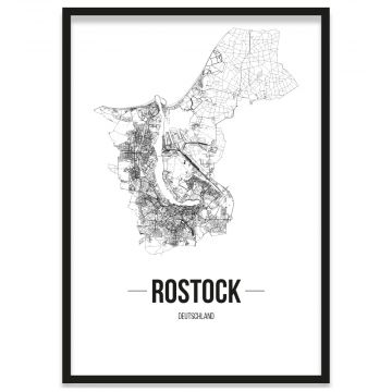 Rostock Stadtplan Poster im Bilderrahmen 