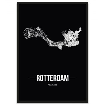Rotterdam Poster mit Straßennetz mit Bilderrahmen