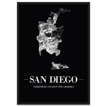 Stadtposter San Diego mit Straßen und Rahmen