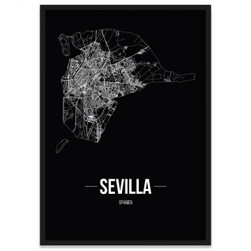 Stadtposter Sevilla mit Bilderrahmen Straßennetz