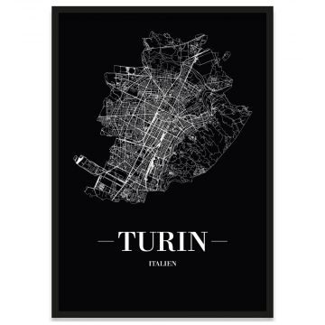 Stadtposter Turin mit Bilderrahmen und Straßennetz