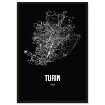Stadtposter Turin mit Bilderrahmen und Straßennetz