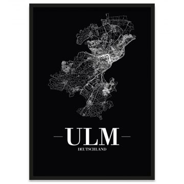Stadtposter Ulm mit Bilderrahmen und Straßennetz