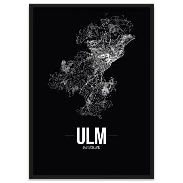 Stadtposter Ulm mit Bilderrahmen und Straßennetz