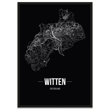 Stadtposter Witten mit Bilderrahmen und Straßennetz