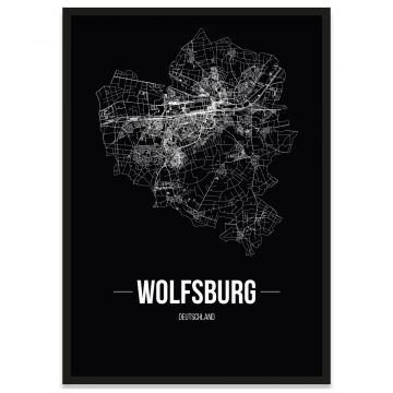 Poster mit Rahmen, Wolfsburg Straßennetz