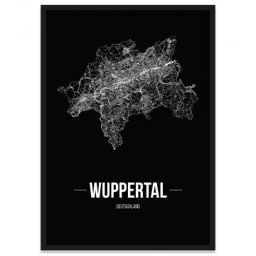 Wuppertal Stadtposter Bilderrahmen mit Straßennetz