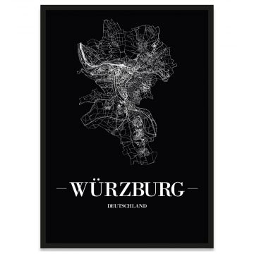 Würzburg Stadtposter Bilderrahmen mit Straßennetz