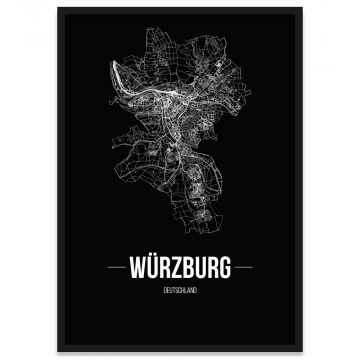 Würzburg Stadtposter Bilderrahmen mit Straßennetz
