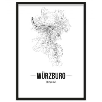 Poster Würzburg gerahmt Straßennetz