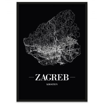 Zagreb Stadtposter Bilderrahmen mit Straßennetz