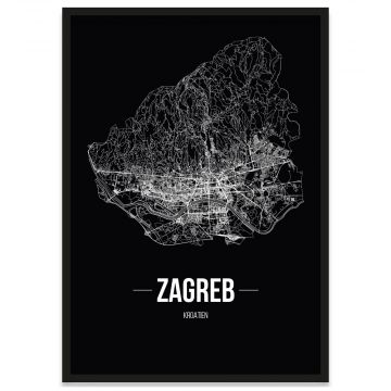 Zagreb Stadtposter Bilderrahmen mit Straßennetz