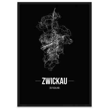 Zwickau Stadtposter Bilderrahmen mit Straßennetz