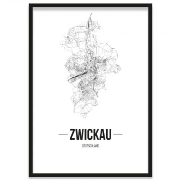 Zwickau Stadtplan Poster mit Bilderrahmen