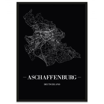 Poster Aschaffenburg mit Straßennetz, Bilderrahmen