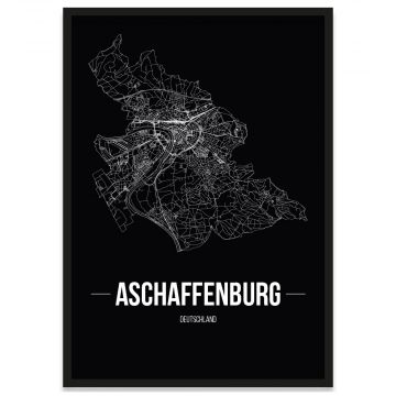 Poster Aschaffenburg mit Straßennetz, Bilderrahmen