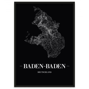 Poster Baden-Baden mit Straßennetz, Bilderrahmen
