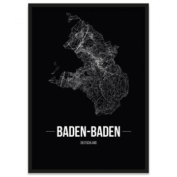 Poster Baden-Baden mit Straßennetz, Bilderrahmen