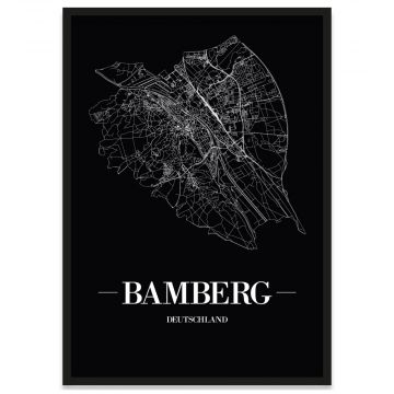 Stadtposter Bamberg mit Bilderrahmen Straßennetz