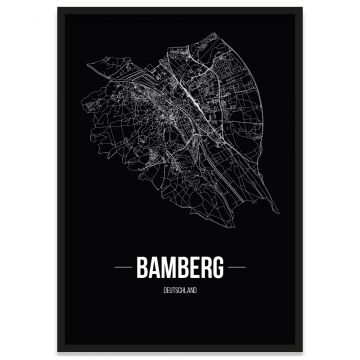 Stadtposter Bamberg mit Bilderrahmen Straßennetz